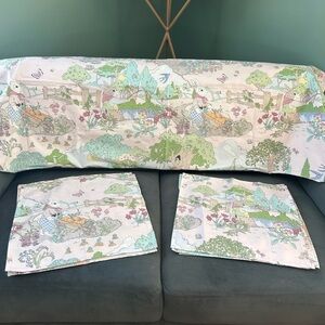 VTG “Mr. Rabbit" fabric by Cyrus Clark Co Tablecloth 52”x54” & 8 Napkins 16”x15”